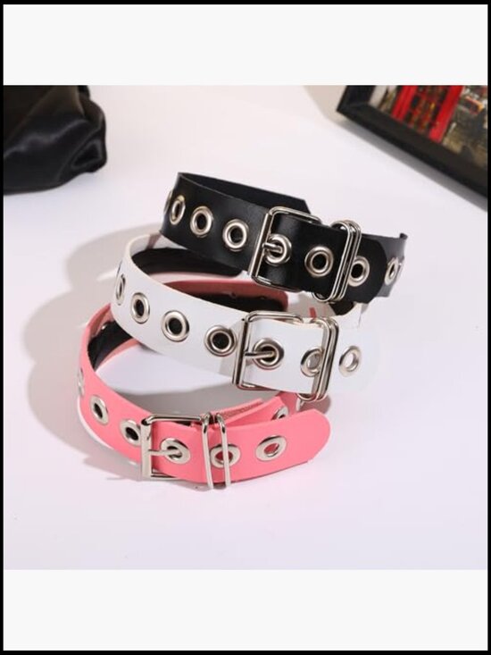 Gothic Punk Metal Buckle Headband Set Black Faux Leather Belt Design Hair main image 4
